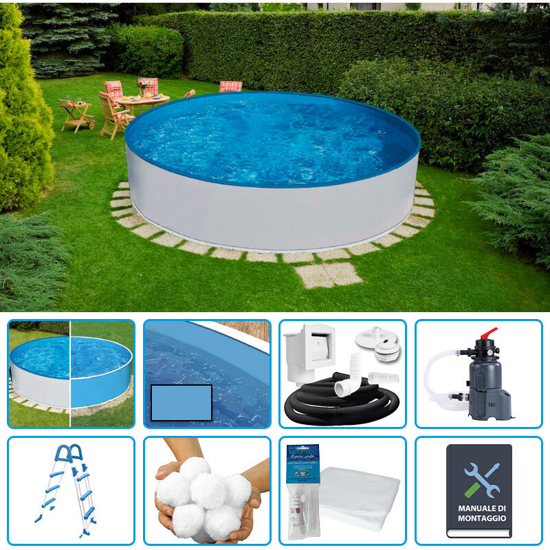 AZURO Piscina Fuori Terra Circolare Basic 2,40 H.0,90 M - Kit Easy - Azuro