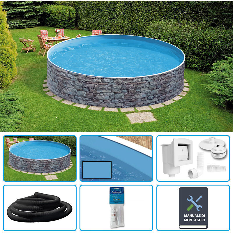 AZURO Piscina Fuori Terra Circolare Azuro Stone 4,00 H.1,20 M - Kit Base