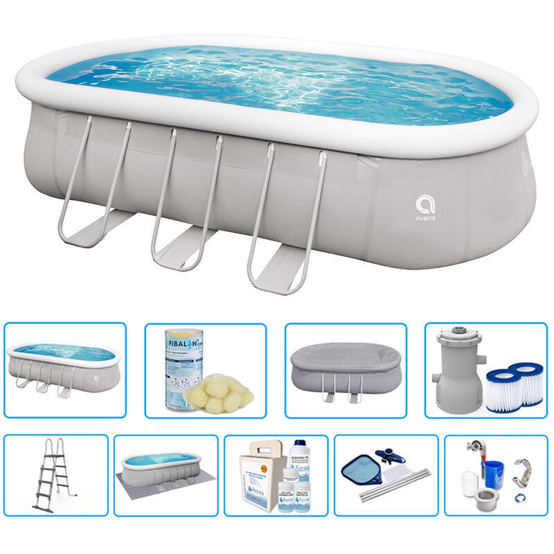 AVENLI Piscina Fuori Terra Ovale Chinook Grey 6,10 X 3,60 X H 1,22 M - Kit Pro