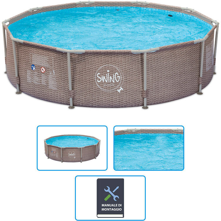 SWING Piscina Fuori Terra Swing Metal Frame Wicker Design 3,05 X H.0,76 M