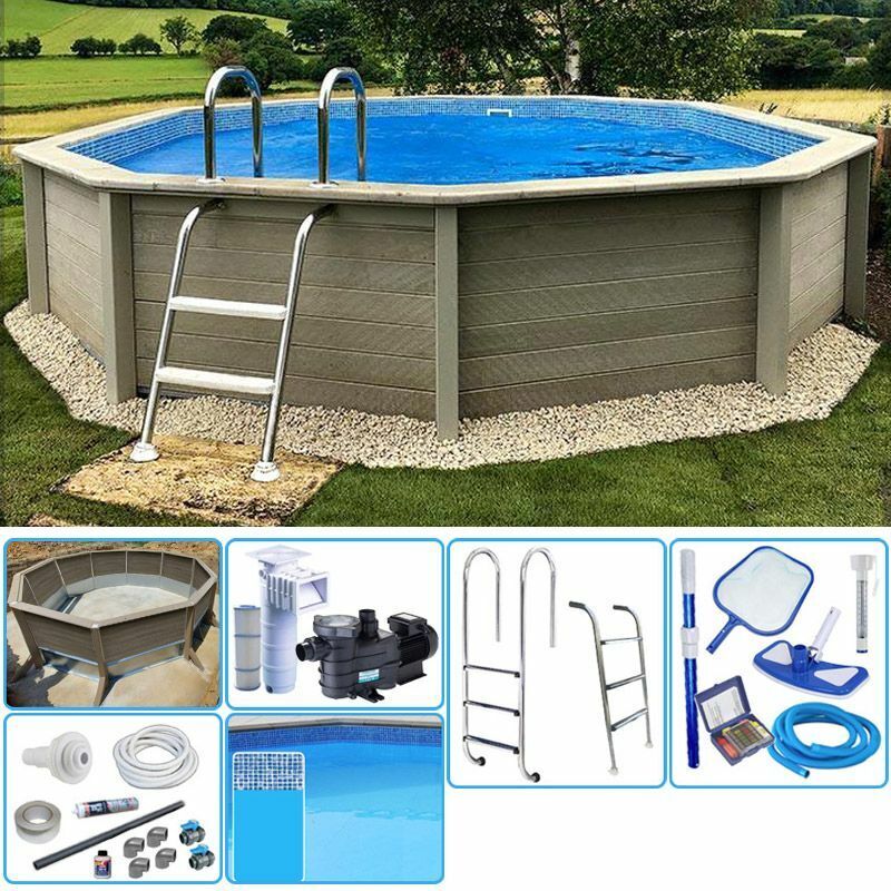 NATURALIS Kit Piscina Cemento Effetto Legno Naturalis Decagonale 4,93 X H 1,28 M