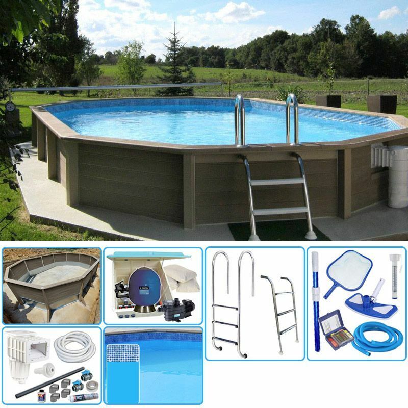 NATURALIS Kit Piscina Cemento Effetto Legno Naturalis Decagono Allungato 7,75 X