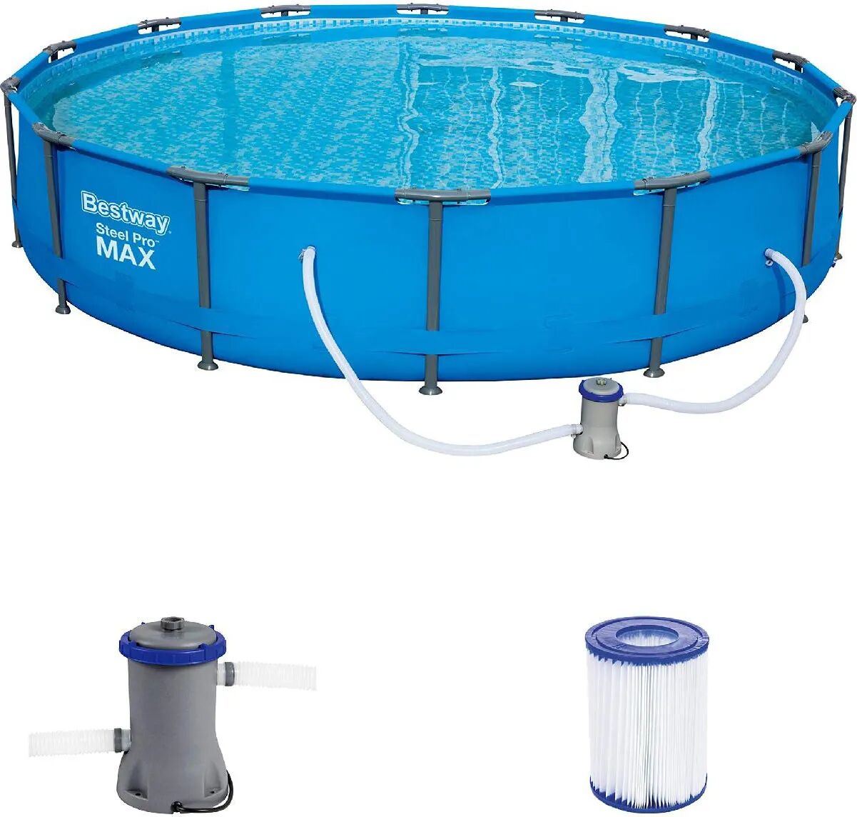 Bestway Piscina Fuori Terra con Telaio Portante Piscina Esterna da Giardino in PVC triplice strato Rotonda Ø 427x84h cm con Pompa Filtro da 2.006 Lt/h - 56595 Steel Pro Max