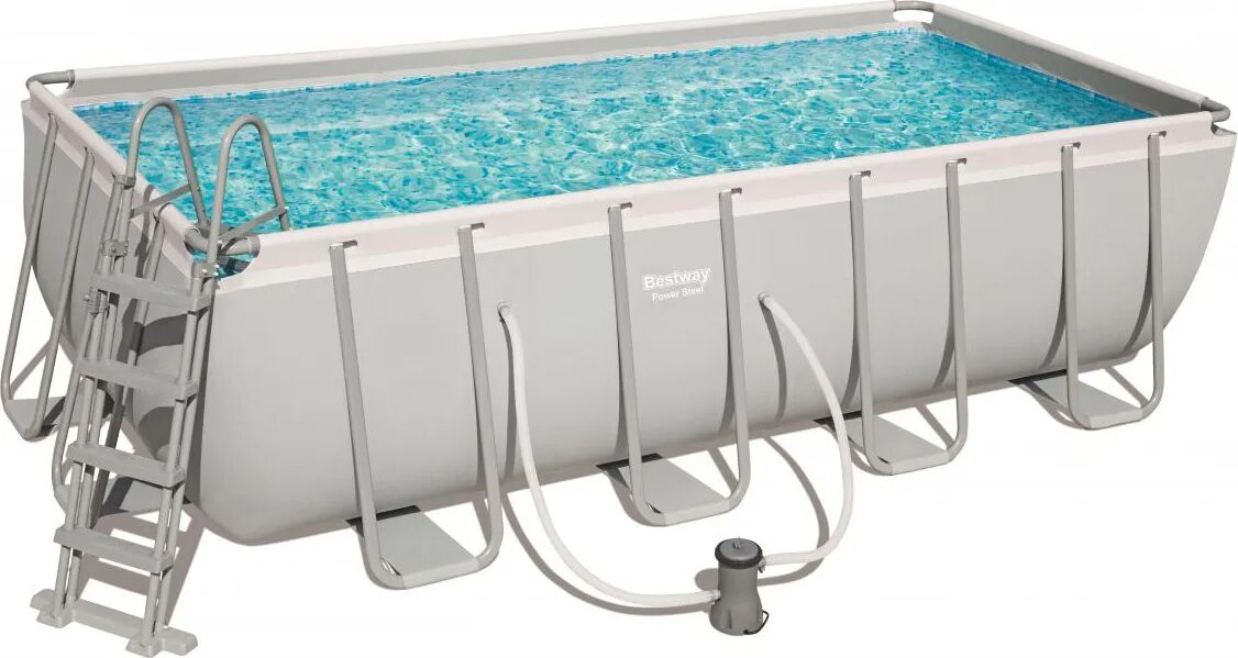 Bestway Piscina Fuori Terra con Telaio Portante Piscina Esterna da Giardino in PVC triplice strato Rettangolare 488x244xh122h cm con Pompa Filtro da 3.028 Lt/h - 56670 Power Steel