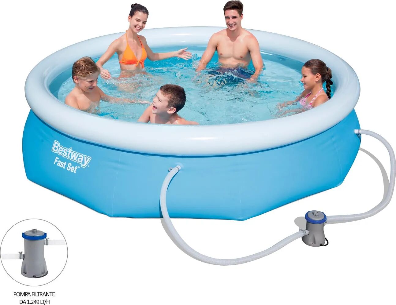 Bestway Piscina Fuori Terra Autoportante Piscina Esterna da Giardino in PVC triplice strato Rotonda Ø 305x76h cm con Pompa Filtro da 1.249 Lt/h - 57270 Fast Set