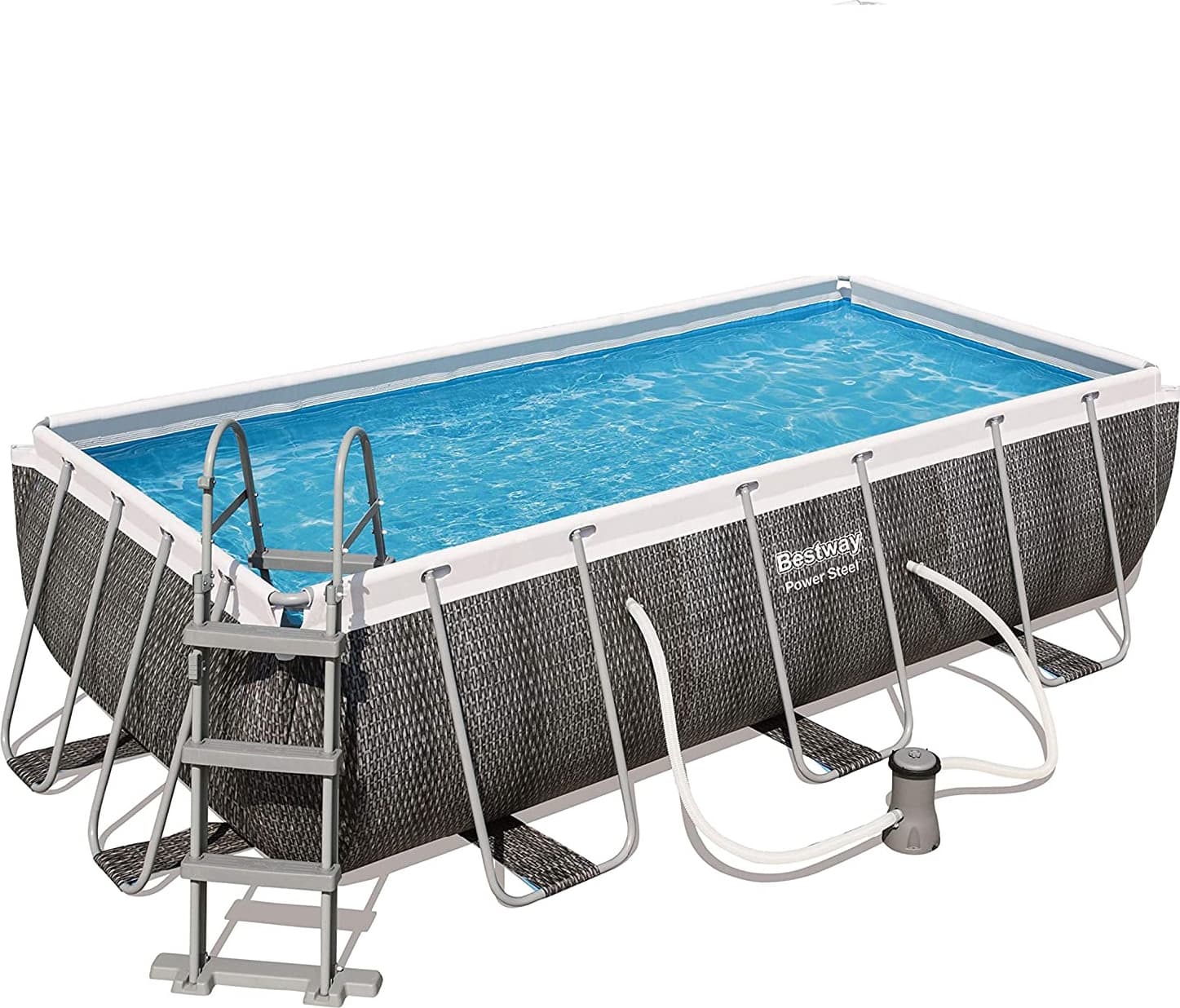 bestway 56722 Piscina Fuori Terra Con Telaio Portante Piscina Esterna Da Giardino Rettangolare 412x201x122h Cm Con Pompa Filtrante Da 2.006 L/h - 56722 Power Steel