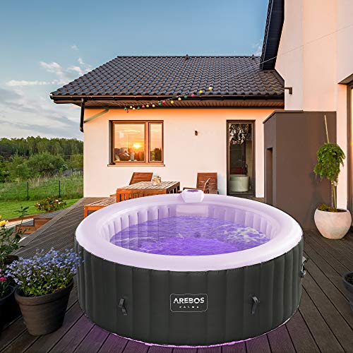 Arebos Jacuzzi Opblaasbaar met LED Verlichting Hottub voor Innen en Buiten Jacuzzi Opblaasbaar 4 Persoons 130 Luchtstralen 180 cm 800L Opblaasbaar Bubbelbad Massage