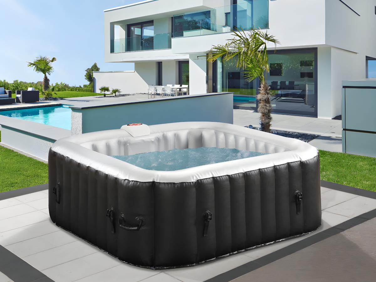 Spa insuflável quadrado 6 pessoas - C185 x L185 x A65 cm - 140 saídas de ar - Preto e cinza - B-COSY