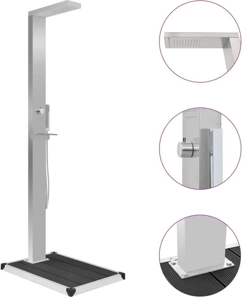 vidaXL Chuveiro para exterior com base WPC aço inoxidável