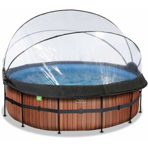 EXIT TOYS Exit Wood pool ø427x122cm with sand filter pump and dome - brown