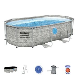 Bestway Power Steel Swim Vista Oval Swimming Pool Set, 18' x 9' x 48"