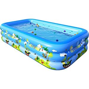 GUOQDAMI Paddling Pool Blue Printed Inflatable Pool, 3 Rings Blow Up Pool with Air Pump, Rectangle Pool Above Ground Backyard Pool Family Swimming Pool Inflatable Swimming Pool
