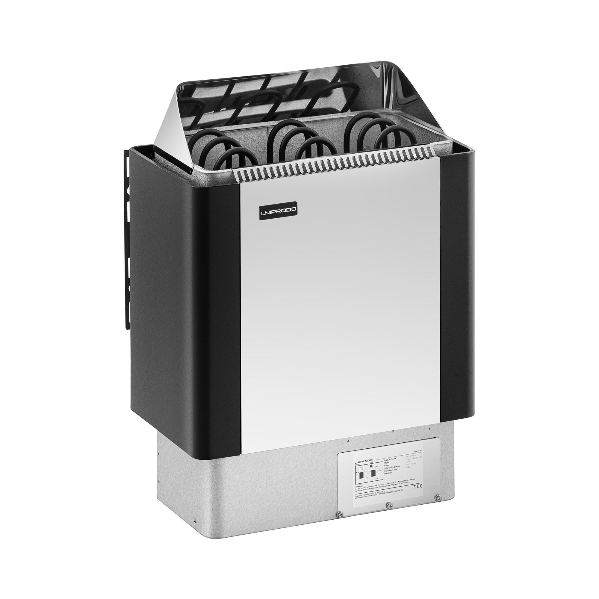 Uniprodo Sauna Heater - 4.5 kW - 30 to 110 °C - stainless steel baffle plate UNI_SAUNA_BS4.5KW