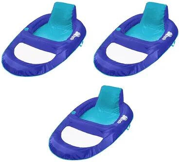 SwimWays Spring Float Recliner XL Floating Swimming Pool Lounge Chair (3 Pack), Brt Blue