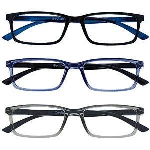 Opulize See-Lesebrille Blaulichtfilter 3er Pack Schmal Rahmen Federscharniere Verbessern Den Schlaf Computer Gaming Entspiegelt Schwarz Transparenter Blau Grau Herren Damen BBB9-137 +1.00