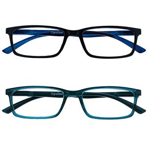 Opulize See-Lesebrille Blaulichtfilter 2er Pack Schmal Rahmen Federscharniere Verbessern Den Schlaf Computer Gaming Entspiegelt Schwarz Türkis Herren Damen BB9-1Q +1.50