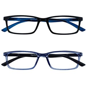 Opulize See-Lesebrille Blaulichtfilter 2er Pack Schmal Rahmen Federscharniere Verbessern Den Schlaf Computer Gaming Entspiegelt Schwarz Transparenter Blau Herren Damen BB9-13 +1.00