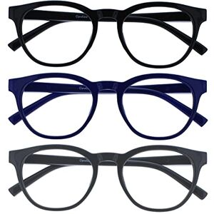 Opulize Blu-Lesebrille Blaulichtfilter 3er Pack Cool Rund Rahmen Federscharniere Verbessern Den Schlaf Computer Gaming Entspiegelt Schwarz Blau Grau Herren Damen BBB5-137 +2.50