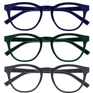 Opulize Blu-Lesebrille Blaulichtfilter 3er Pack Cool Rund Rahmen Federscharniere Verbessern Den Schlaf Computer Gaming Entspiegelt Blau Grün Grau Herren Damen BBB5-367 +2.00