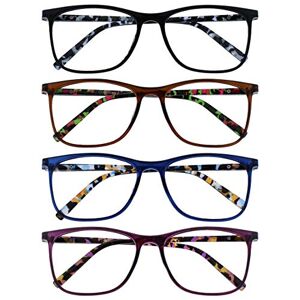 Opulize Arc Lesebrille 4er Pack Stilvolle Schlank Rechteckig Rahmen Gemusterte Bügel Federscharniere Kratzfest Schwarz Braun Blau Lila Herren Damen RRRR66-1235 +2.00