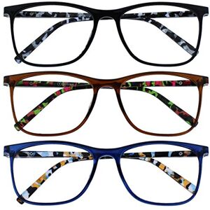 Opulize Arc Lesebrille 3er Pack Stilvolle Schlank Rechteckig Rahmen Gemusterte Bügel Federscharniere Kratzfest Schwarz Braun Blau Herren Damen RRR66-123 +1.50