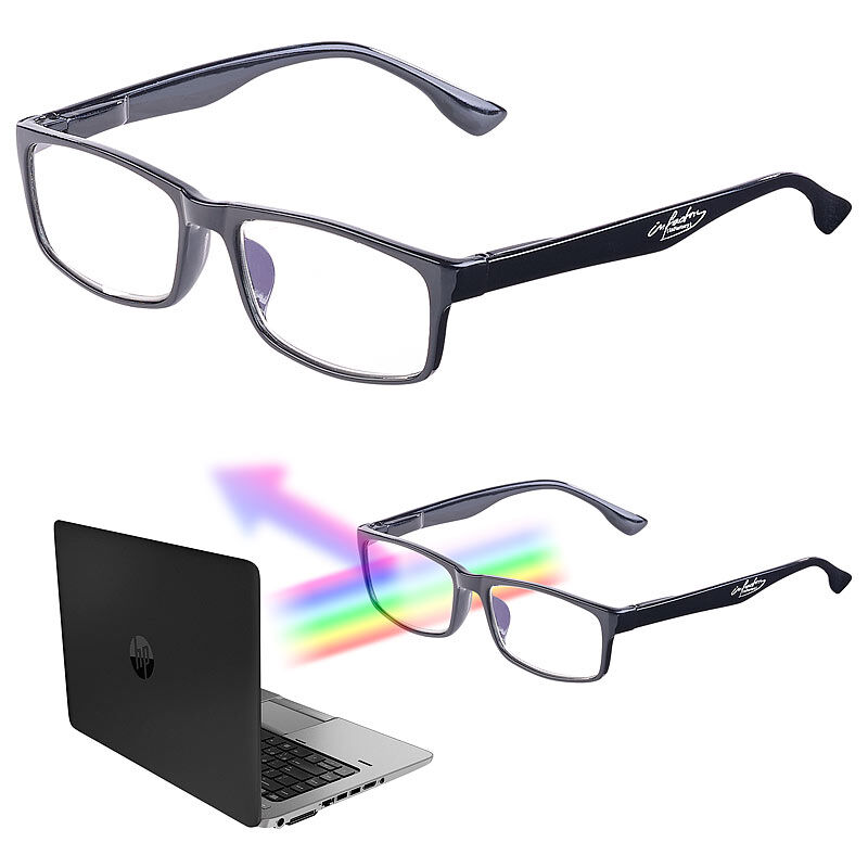 infactory Augenschonende Bildschirm-Brille mit Blaulicht-Filter, +2,0 Dioptrien