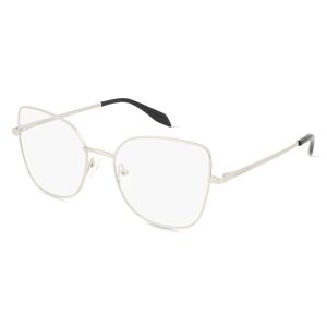 Kering Eyewear Alexander McQueen AM0416O Unisex-Brille inkl. Gläser Vollrand Cateye Metall-Gestell 54mm/18mm/140mm, silber