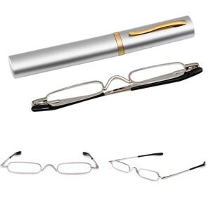 Floveme Læsebriller med Power +1,0 - +4,0 med bærbar metalkasse Silver +2.0