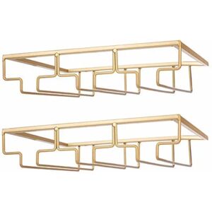 Vinglasstativ - Underskab Stenware Vinglasholder Briller Opbevaringsbøjle 2 Pack Metal Organizer til Bar Køkken Guld