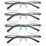 MODFANS Set van 4 leesbrillen voor heren, blauw lichtfilter, metalen frame, rechthoekige stijl, roestvrij staal materiaal