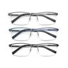 MODFANS Leesbril, heren, 3 stuks, blauw lichtfilter, metalen frame, rechthoekige stijl, roestvrij staal materiaal