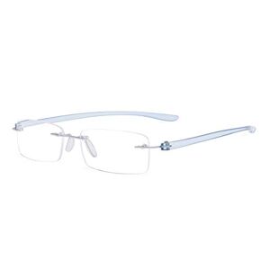Eyekepper Small Lenes Rimless Reading Glasses Women - Frameless Reader Eyeglasses for Men Reading with Blue Arms +2.50