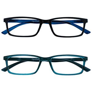 Opulize See 2 Pack Blue Light Blocking Reading Glasses Black Turquoise Computer Gaming Anti Glare Unisex BB9-1Q +2.00