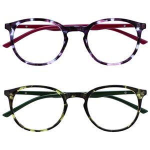 Opulize Met 2 Pack Reading Glasses Large Round Purple Green Mens Womens Spring Hinges RR60-56 +3.00