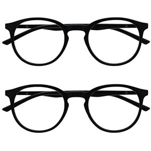 Opulize Met 2 Pack Black Reading Glasses Large Round Mens Womens Spring Hinges RR60-1 +1.50