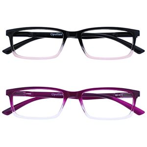 Opulize See 2 Pack Blue Light Blocking Reading Glasses Pink Purple Computer Gaming Anti Glare Mens Womens BB9-45 +2.50
