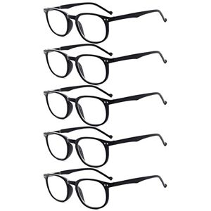 Eyekepper 5-Pack Spring Hinges 80's Classic Reading Glasses Black +2.0