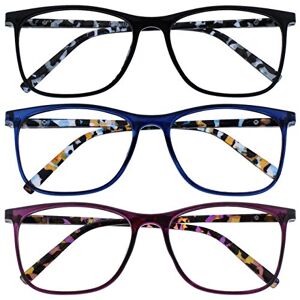 Opulize Arc 3 Pack Large Reading Glasses Black Blue Purple Patterned Mens Womens RRR66-135 +1.50