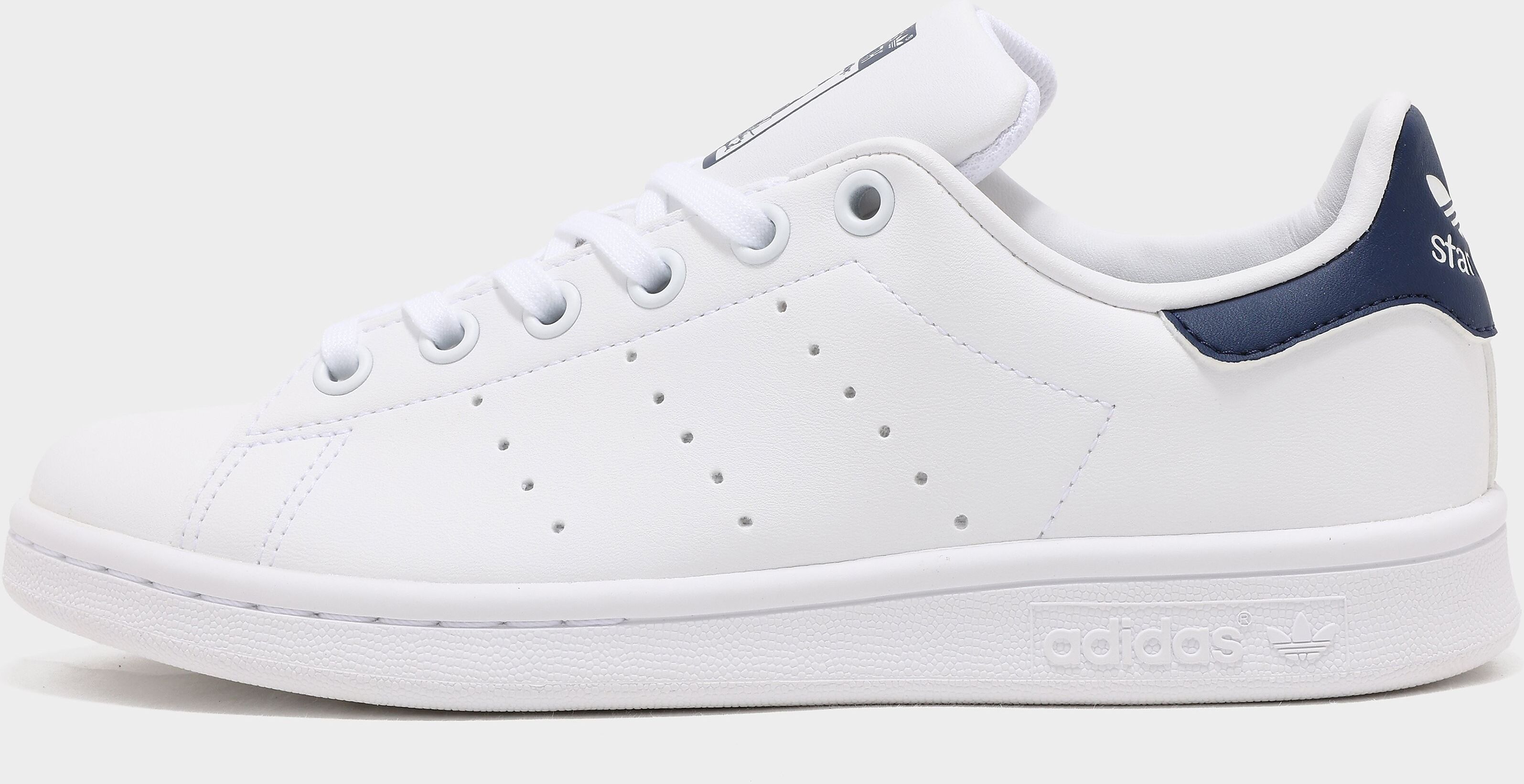 adidas Originals Stan Smith Junior - Cloud White / Cloud White / Dark Blue/WHT/WHT/NVY  size: 5