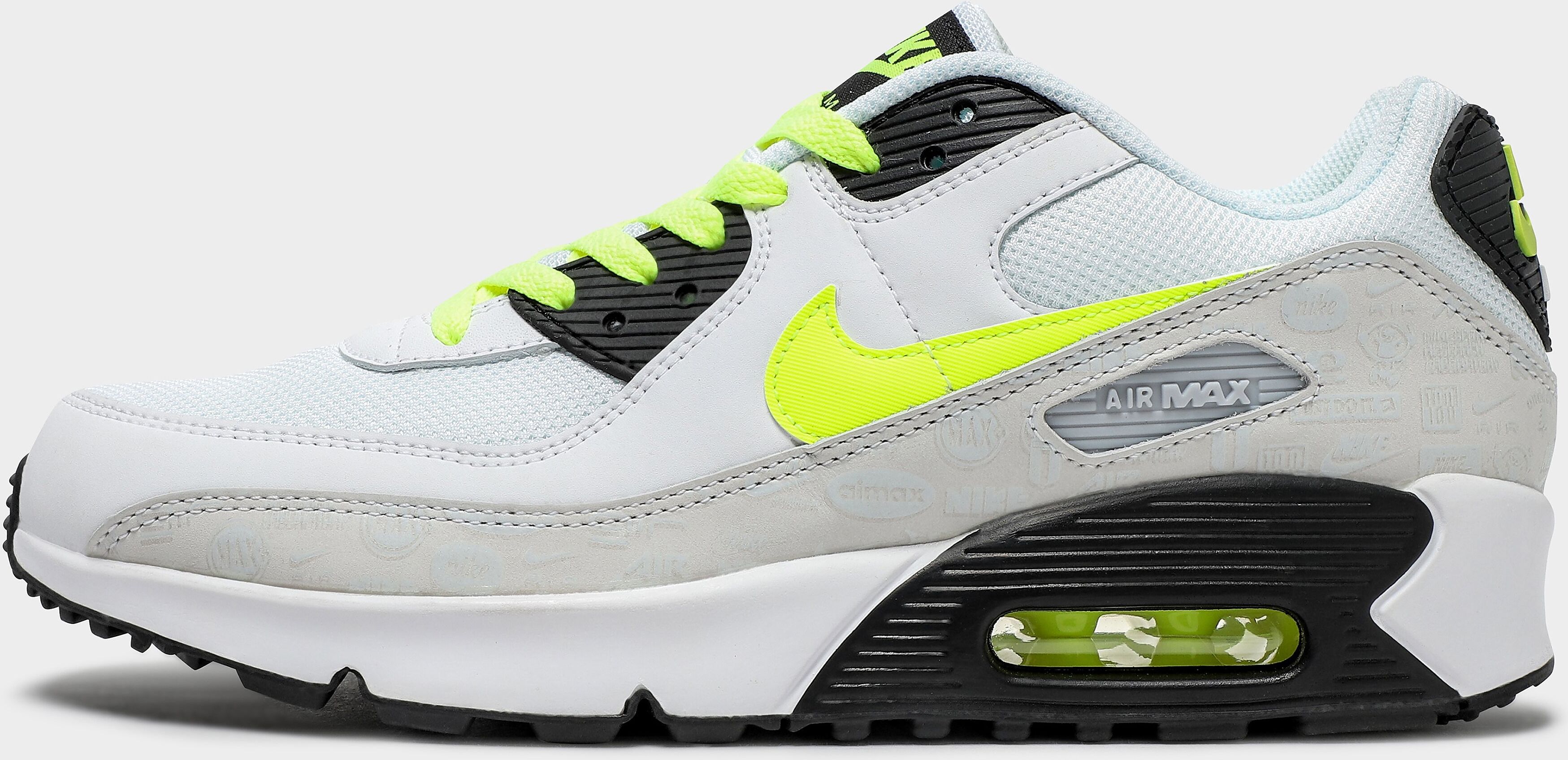 Nike Air Max 90 Junior's - White/Black/Pure Platinum/Volt - Kids  size: 7