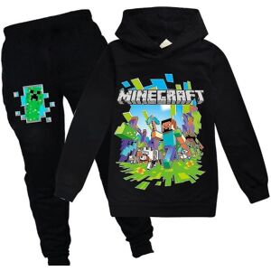 Kid Minecraft Game Træningsdragt med hætte Unisex-sports-hættetrøjebukser sæt S Black 15-16 Years