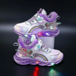 Piger Led Casual Sneakers Elsa Princess Print Udendørs sko Børn Lys-up skridsikre sko til og vinter