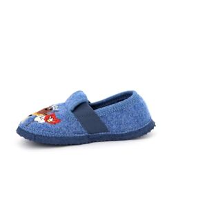 GIESSWEIN Tübingen Felt Slippers with Elasticated Strap for Children Embroidered Unisex Children’s Slippers for Boys & Girls Barefoot Feel & Non-Slip Sole Flexible Nursery Shoes with Viking Designs for Kids Blue 23 EU