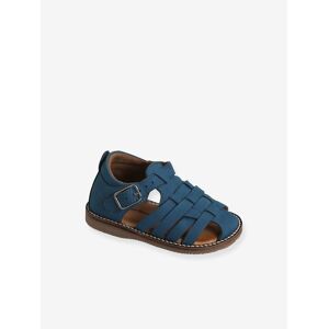 VERTBAUDET Sandalias de piel unisex con puntera cerrada, para bebé azul oscuro liso