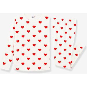 Pijama de manga larga Corazón para niña PETIT BATEAU de algodón orgánico blanco claro estampado