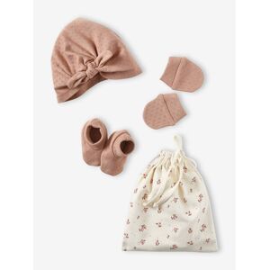 VERTBAUDET Conjunto para niña recién nacida: gorro + manoplas + zapatillas + bolsa de tela capuchino