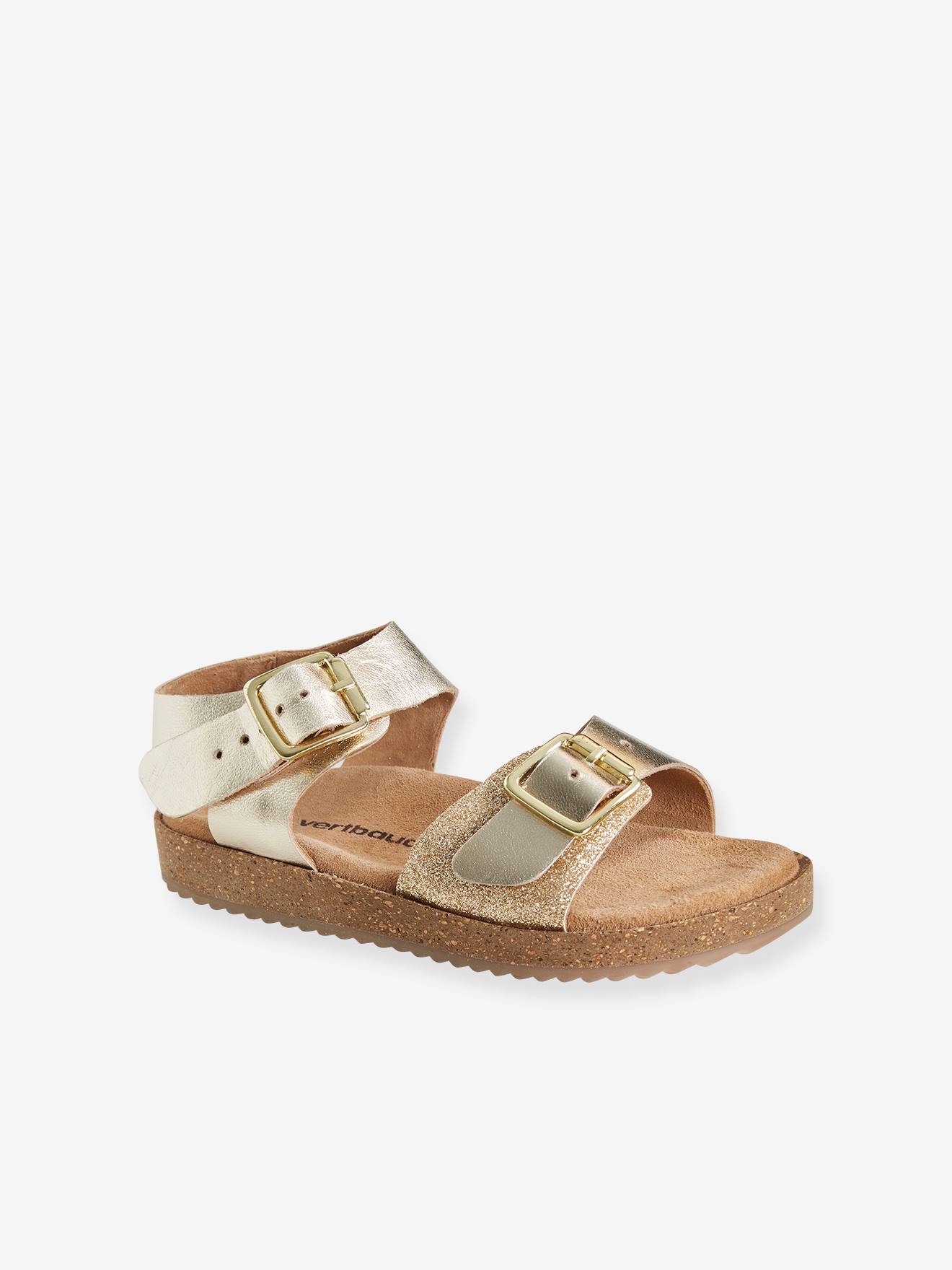 VERTBAUDET Sandalias de piel acolchadas para niña beige medio metalizado