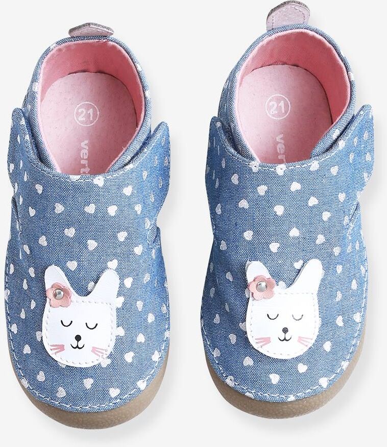 VERTBAUDET Zapatillas de casa con cierre autoadherente de chambray, para niña azul oscuro liso