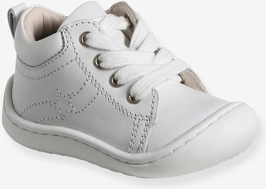 VERTBAUDET Botines flexibles de piel con cordones para bebé «primeros pasos» blanco