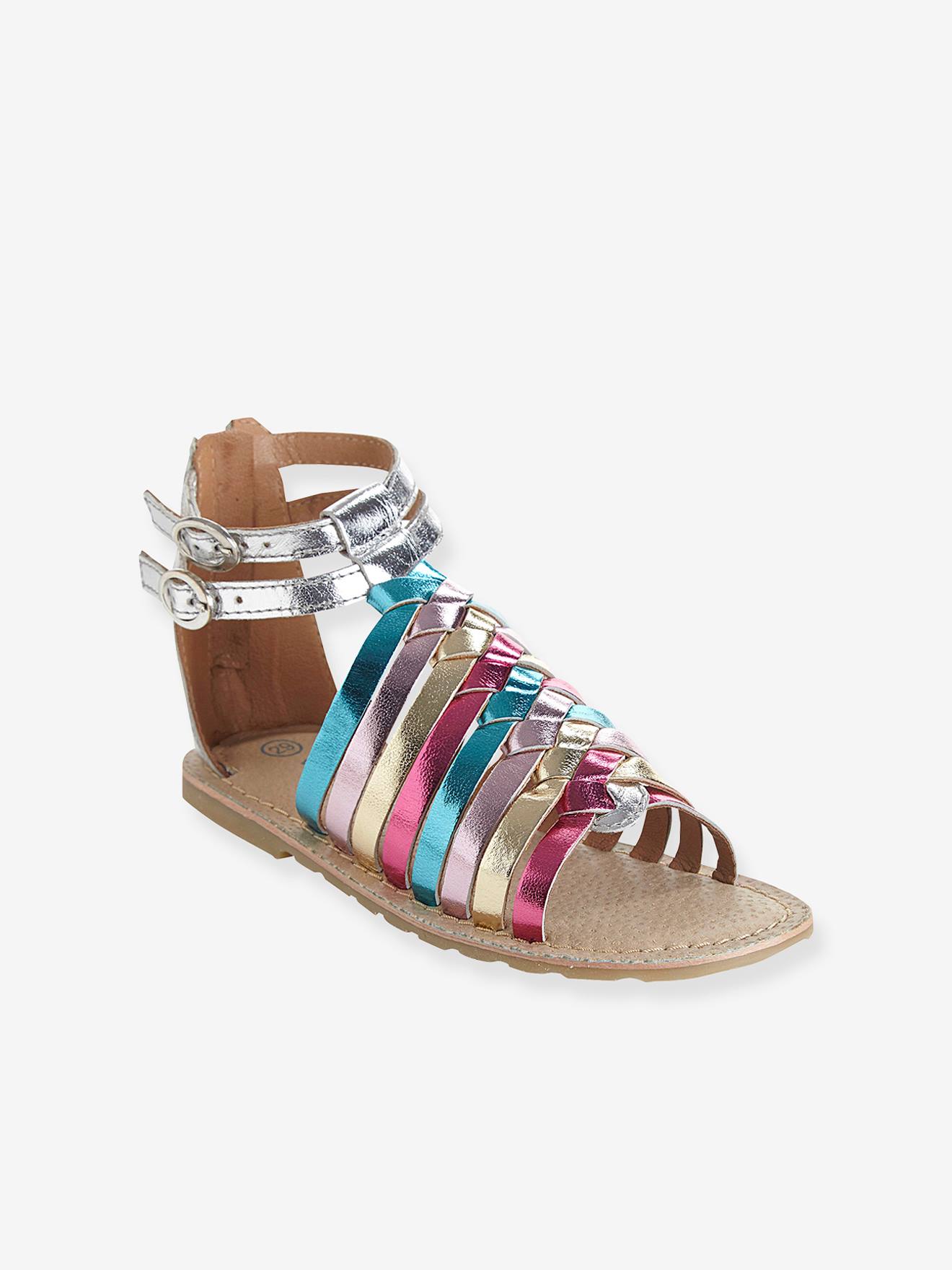 VERTBAUDET Sandalias de piel para niña plateado multicolor